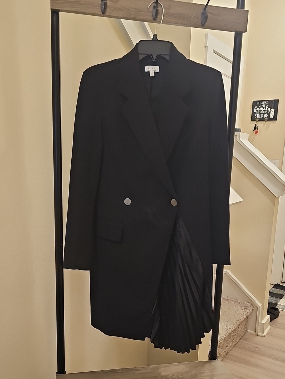 Nicole by Nicole Miller Black Double-Breasted Blazer with Pleated Panel